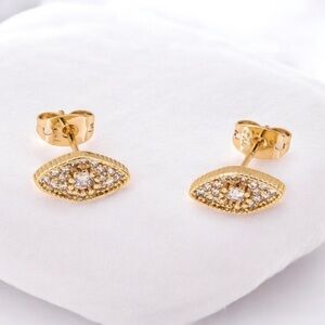2 Pairs of 18k Gold Electroplated With Cz Stones Stud Evil Eye Theme Earrings